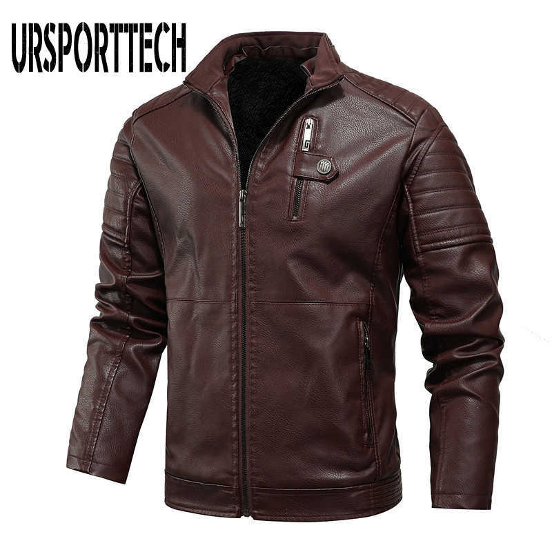 Winter Motorcycle Jacket Men Warm Thick Fleece Leather Jacket Man Biker Punk Vintage PU Leather Jacket Windbreaker Coat 210528
