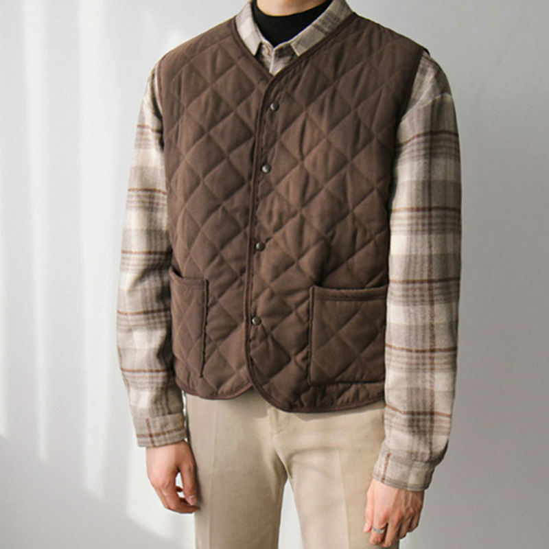 IEFB autumn winter thickened cotton vest Plaid loose vintage Korean fashion warm waistcoat casual basic clthes men's 9Y4574 210524