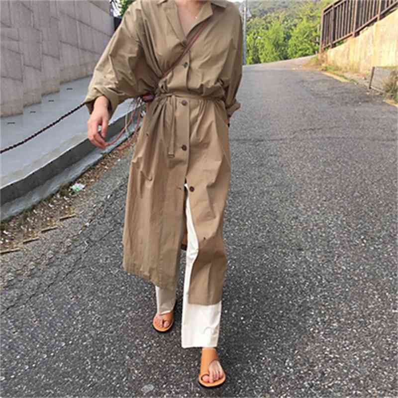 Autumn Long Trench Coat For Women Thin Button Up Coats And Jackets Windbreaker Duster Cardigan Korean Fashion 210427