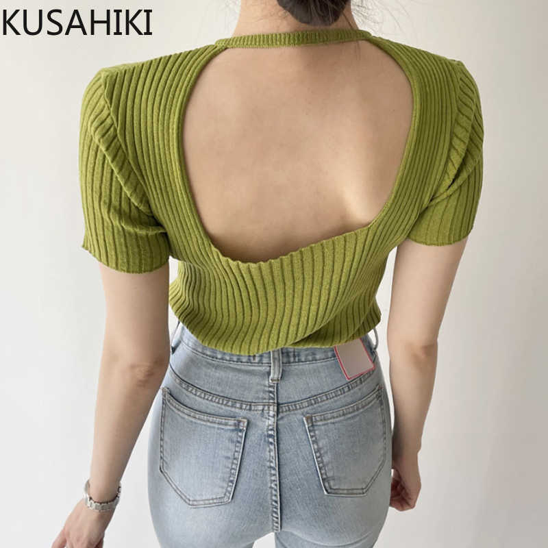 KUSAHIKI Sexy Back Hollow-out Pullover Knitwear Summer Short Sleeve O-neck Women Knitted Tops Slim Baisc Jumpers 6J619 210602, Brown
KUSAHIKI Sexy Back Hollow-out Pullover Knitwear Summer Short Sleeve O-neck Women Knitted Tops Slim Baisc Jumpers 6J619 210602, Brown