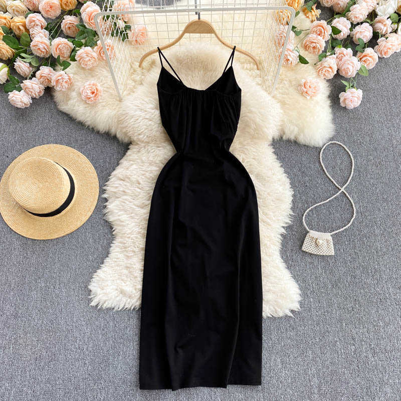 Summer Spaghetti Strap Dresses Folds Slim Waist Sexy Strapless Women Sling Dress Korean Fashion Vestido 6H531 210603