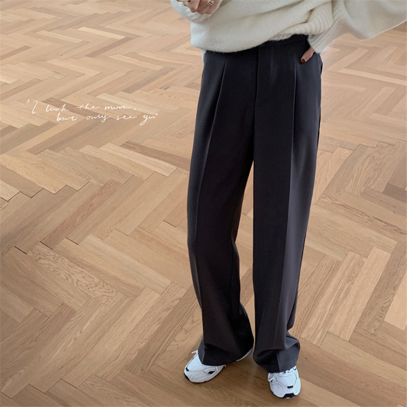 OL Elegant High Waist Straight Wide Leg Pants Women Spring Autumn Solid Work Wear Suit Female Trousers 210421