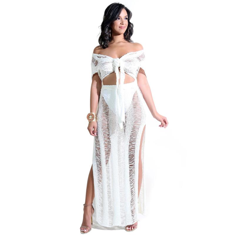 Two Piece Dress VITIANA Women Beach Cover Up Set Summer 2021 Female Hollow Out Sexy Party 2 Sets Short Tops And Long Skirts