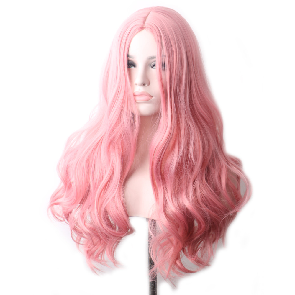Synthetic Hair Wavy Long Pink Wig Colored Cosplay Wigs For Women Red Brown Blue Black Purple Green Burgundy Grey