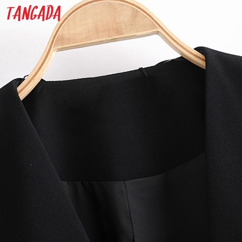 Women Black Crop Blazer Coat Vintage Fashion Female Casual Chic Tops JE89 210416