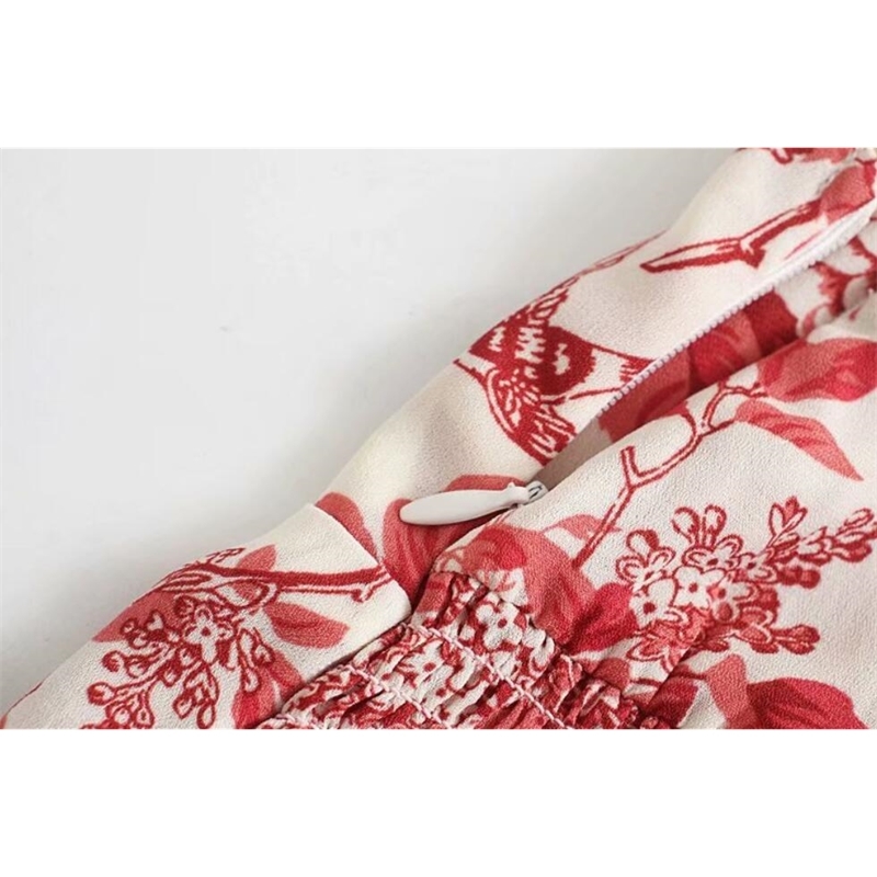 Vintage France Summer Wood ears V neck Floral Print Bandage Spaghetti Strap Short Dress Sexy Women Lacing Up Sling Party Dresses 210429