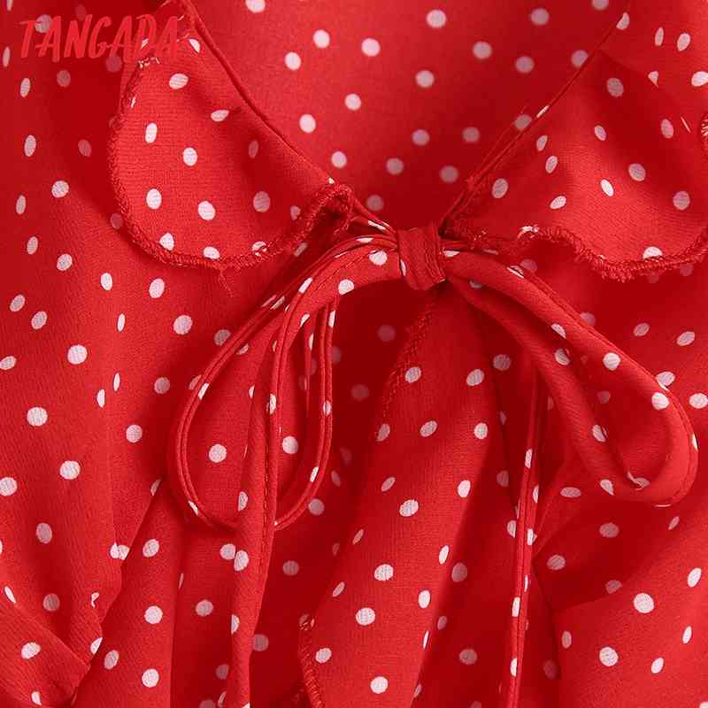 Women Retro Red Dots Print Crop Long Sleeve Chic Female Sexy Slim Shirt Tops BE432 210416
