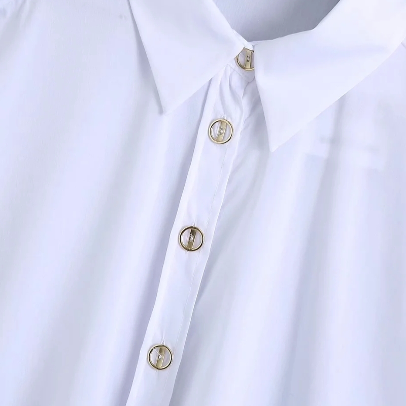 Spring Women Button Decoration White Shirt Female Tailored Collar Long Sleeve Blouse Casual Lady Loose Tops Blusas S8679 210430