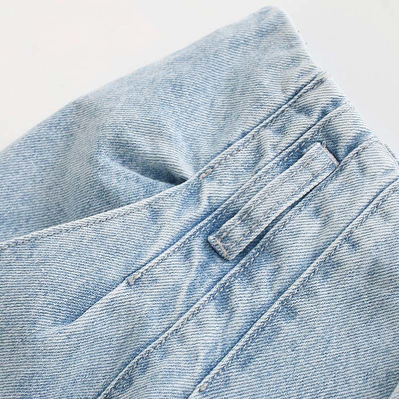 Light Blue Color Paperbag Pants Jeans Women Pleated Loose Casual Cowboy Lady Back Elastic Waist Long Trousers 210515