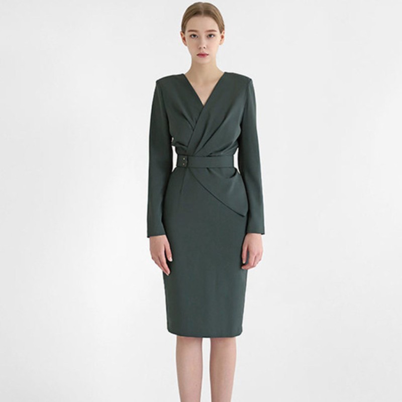 Vintage Fashion Women Slim Formal Dress Arrival Office OL Lady V-Neck Elegant High Waist Bodycon Pencil Femme 210519