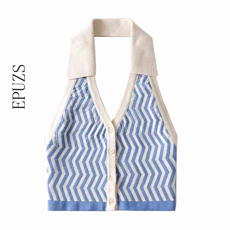 Knit Halter Crop Top Women Vintage Blue Striped Summer Beach Tank Tops Street Fashion Girls Sexy Tee Shirts 210521
Knit Halter Crop Top Women Vintage Blue Striped Summer Beach Tank Tops Street Fashion Girls Sexy Tee Shirts 210521