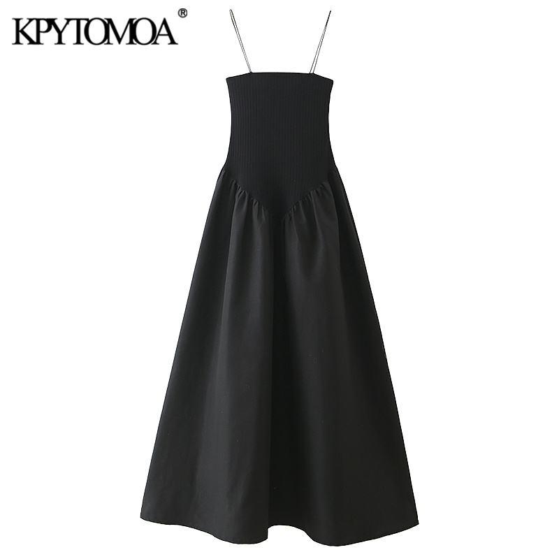 Women Chic Fashion Patchwork Fitted Midi Dress Backless Thin Straps Female Dresses Vestidos Mujer 210420