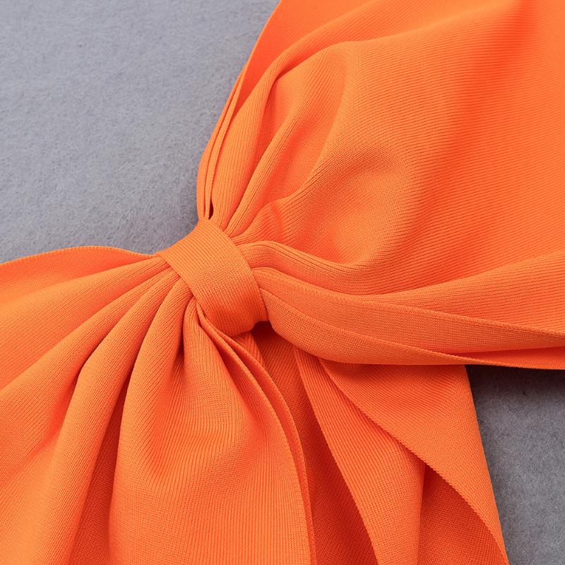 Winter Bodycon Bandage Dress 2021 Sexy One Shoulder Bow Tie Long Sleeve Orange Designer Fashion Evening Party Vestido Casual Dresses