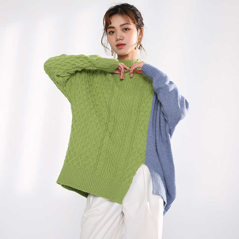 Gray Blue Irregular Knitting Sweater Loose Turtleneck Long Sleeve Women Pullovers Fashion Autumn Winter 1Y21906 211011Z