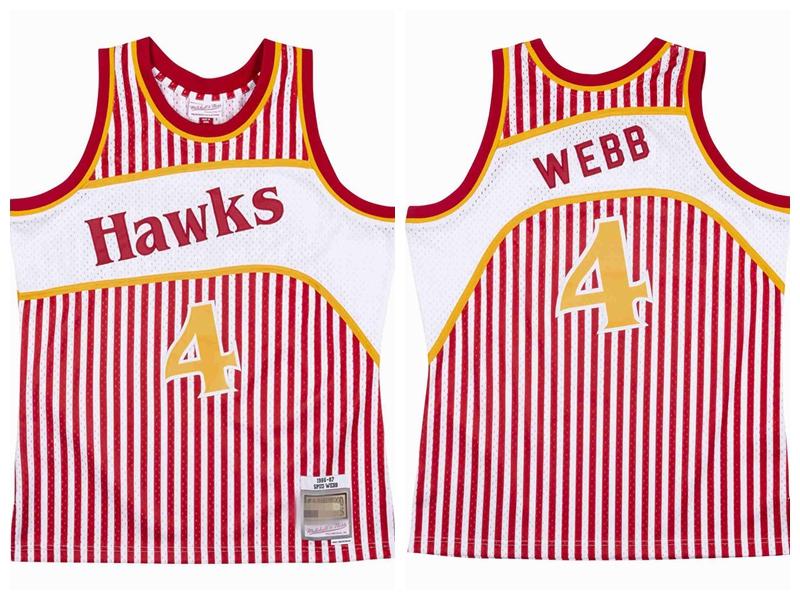 Men Atlanta Hawks Spud Webb 4 Mitchell & Ness Teal Road 1986-87 Striped Swingman Jersey, Black;red 
Men Atlanta Hawks Spud Webb 4 Mitchell & Ness Teal Road 1986-87 Striped Swingman Jersey, Black;red