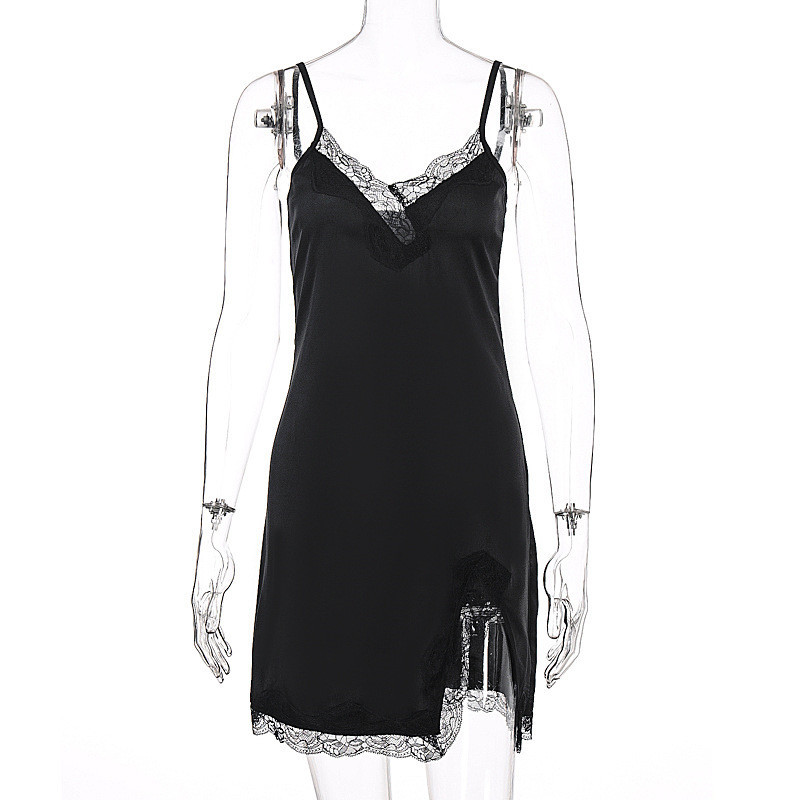 CNYISHE Summer Lace Patchwork Dress Women Sleeveless Sexy V-neck Dresses Women Dress Streetwear Outfits Sleep Wear Vestidos 210419