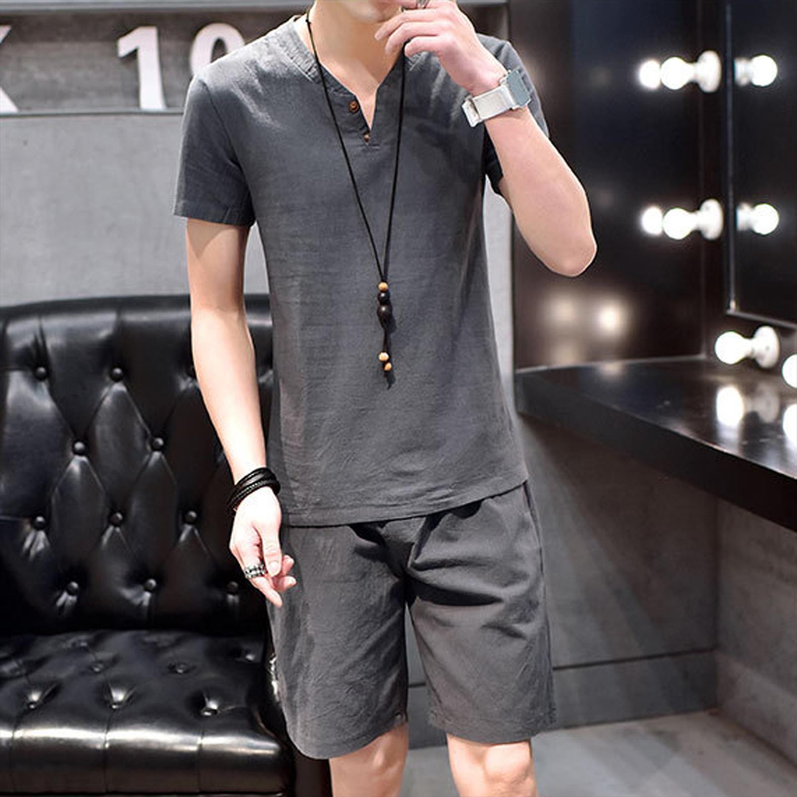 t shirt set fashion mens tracksuits summer suit linen male v neck short sleeve pants conjuntos masculinos, Gray
t shirt set fashion mens tracksuits summer suit linen male v neck short sleeve pants conjuntos masculinos, Gray
