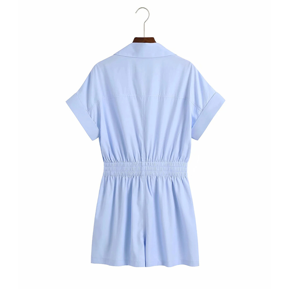 BBWM Summer Women Jumpsuits Fashion Loose Short Sleeve Solid Lapel Female Casual Jumpsuits Chic Elastic Waist Women 210520