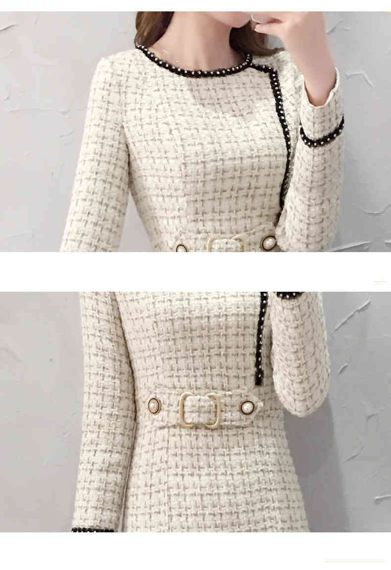 Arrival Winter Runway Long Sleeve Tweed Dress Autumn Women Elegant Ladies Office Vintage CasuNal Slim Dresses Vestidos 210519