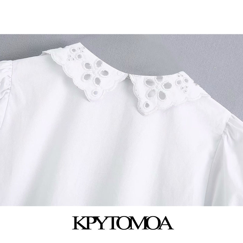 Women Sweet Fashion Hollow Out Embroidery Ruffled Mini Dress V Neck Puff Sleeve Female Dresses Vestidos 210420