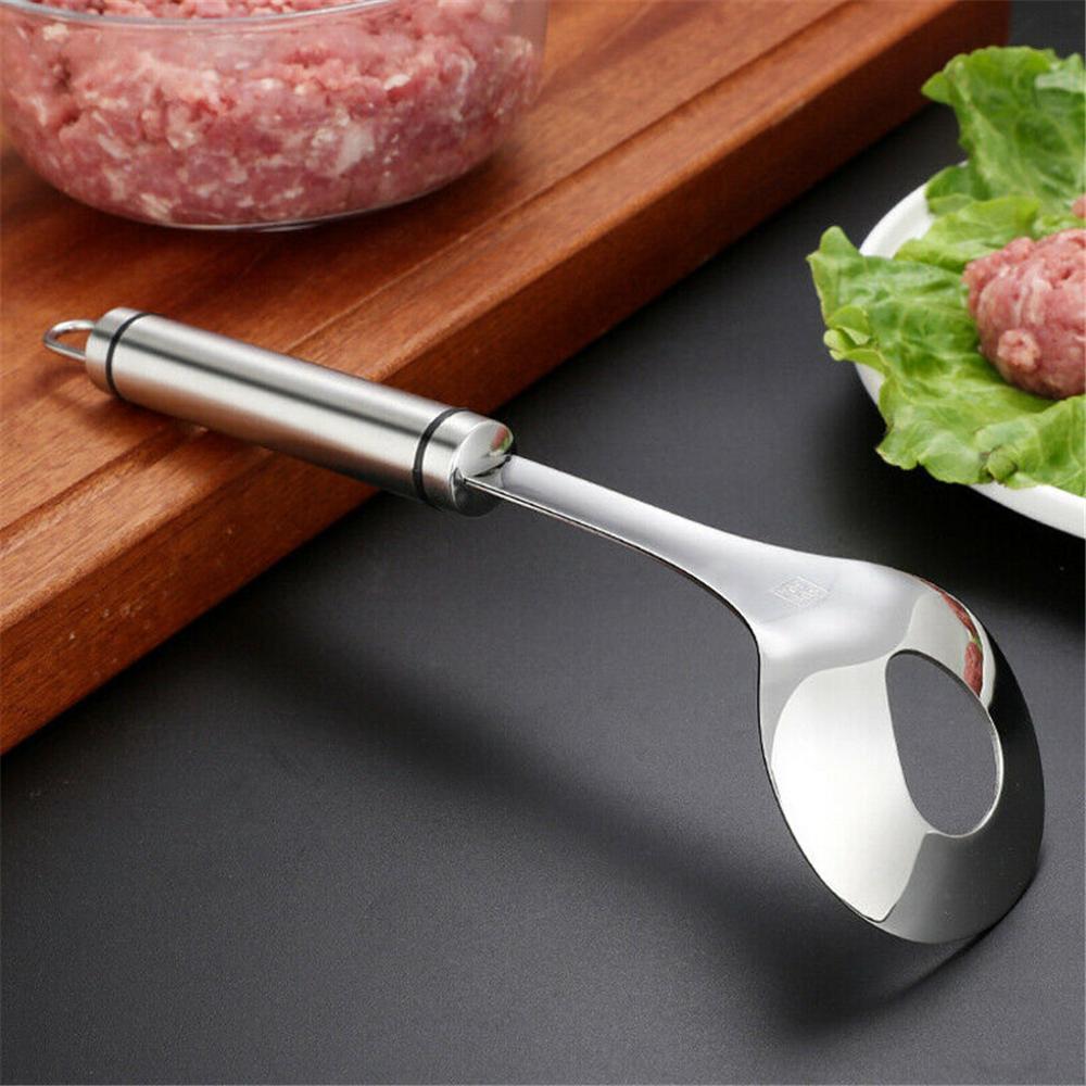 Manufacturer of stainless steel kitchen meatballs meat ball mould spoon of kitchen meat baller with leaky bore elliptical kitchen utensil