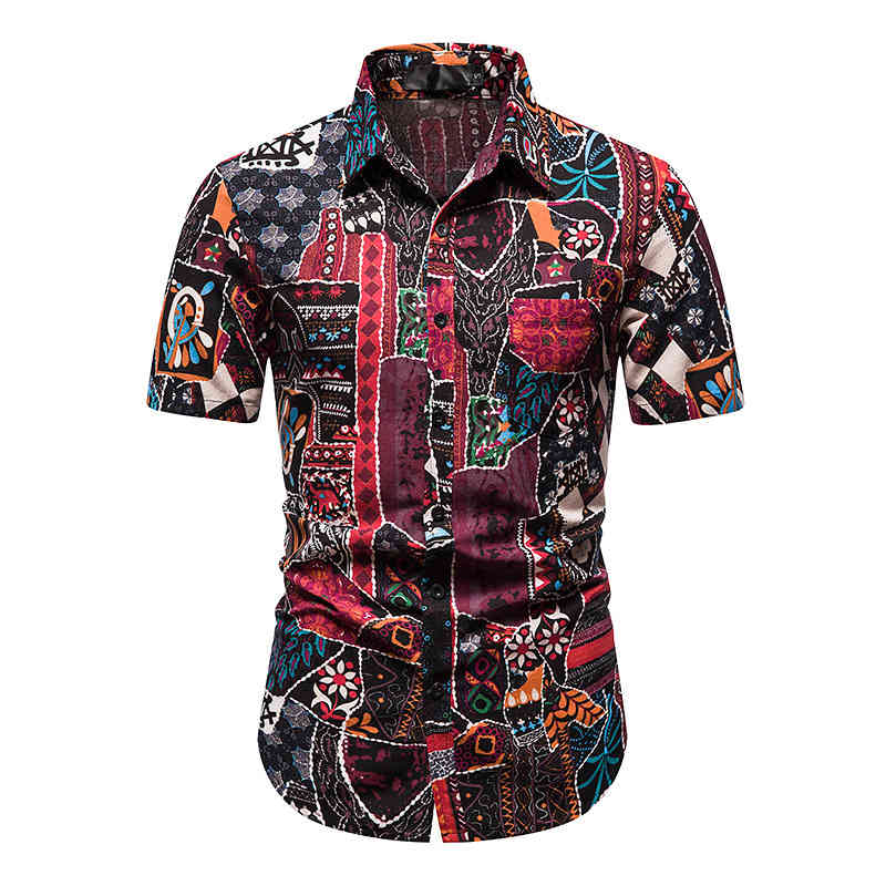 Print Shirts Men Beach Casual Holiday Hawaiian Shirt Mens African Dashiki Ethnic Oversized Short Sleeve Camisas Cosy Streetwear 210524