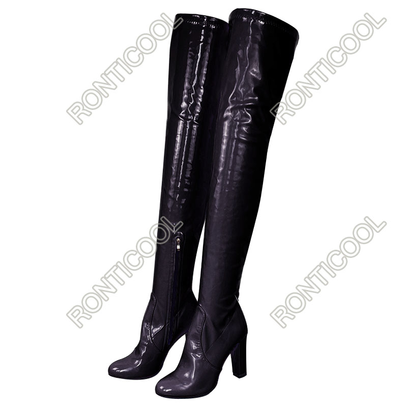 Rontic Handmade Women Thigh High Boots Square High Heels Round Toe Pretty Purple Casual Shoes Women Us Size 5-20