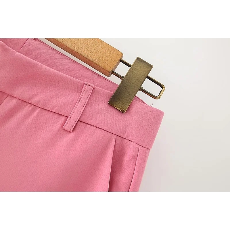 fashion ladies pocket long trousers autumn pink female pants office elegant women casual girls trouses 210430