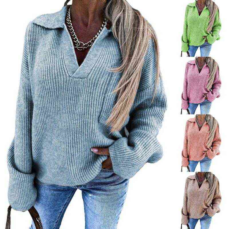 Women Winter Sweater Lapel neck Knitting Sweater Stripes Solid Color Pullovers Loose Casual Fashion Cute Long Sleeve Sweater Y1110, Gray
Women Winter Sweater Lapel neck Knitting Sweater Stripes Solid Color Pullovers Loose Casual Fashion Cute Long Sleeve Sweater Y1110, Gray
