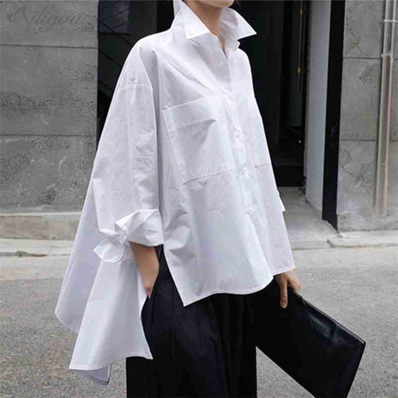 Spring Autumn Lapel Long Sleeve White Back Loose Big Size Irregular Shirt Women Blouse Fashion 210525
Spring Autumn Lapel Long Sleeve White Back Loose Big Size Irregular Shirt Women Blouse Fashion 210525