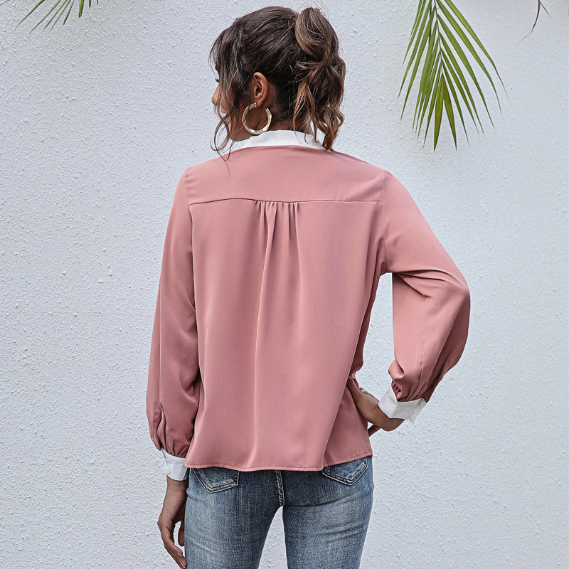 Elegant Chiffon Blouses Women Fashion Long Sleeve V-Neck Cross Bow Tie Patchwork Office Blouse Casual Loose Female Shirt Top 210522