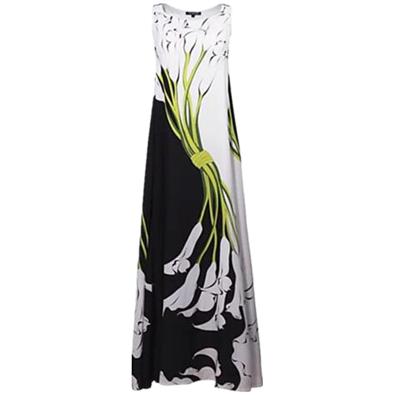 Sundress Women Summer Dress Print Floral Dress Midi Plus Size Casual Linen Loose Sleeveless printed Long Maxi Dress 210409