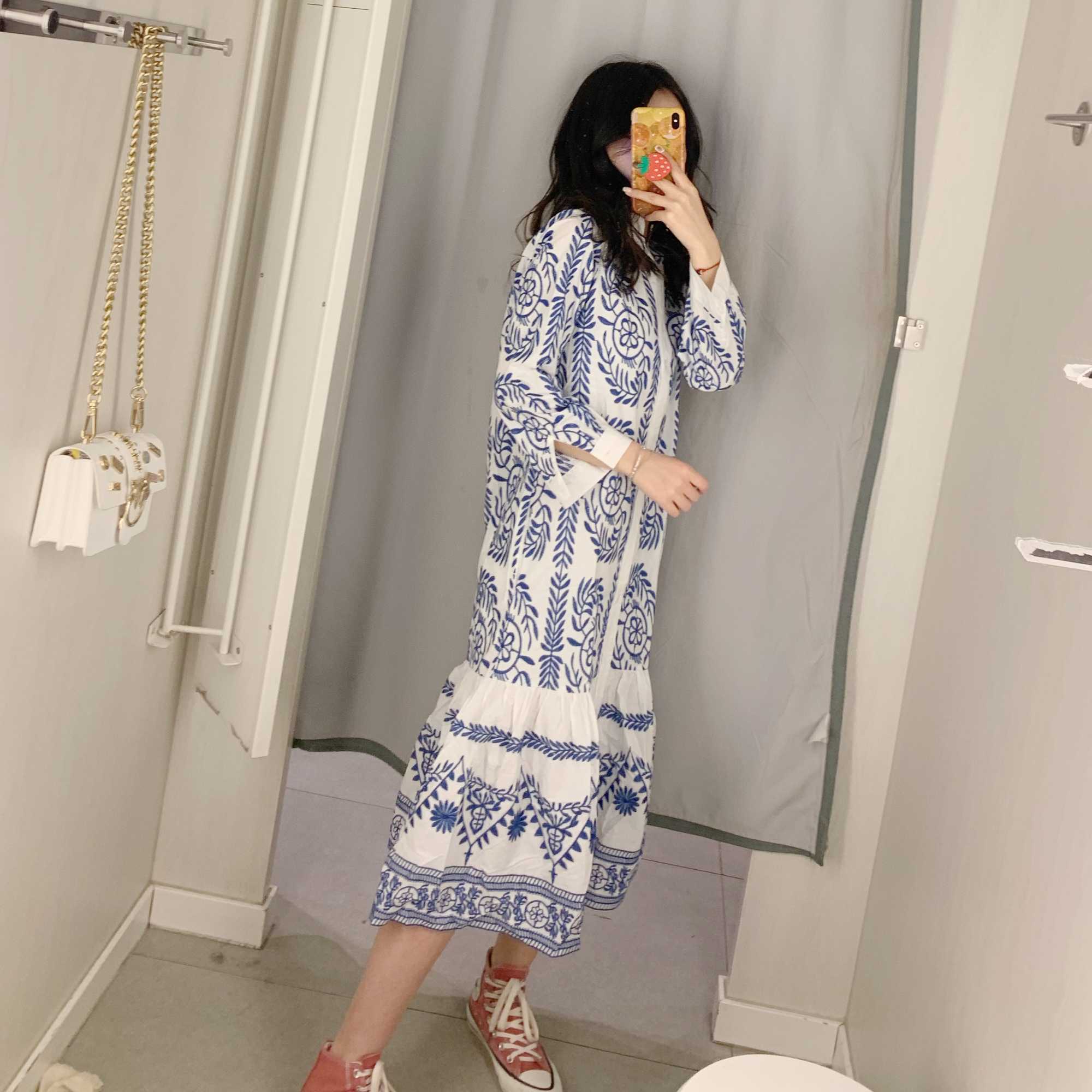 Spring and Summer Fashion Casual Loose Print Long-sleeved Dress Elegant Temperament Comfortable Retro Female 210615Z