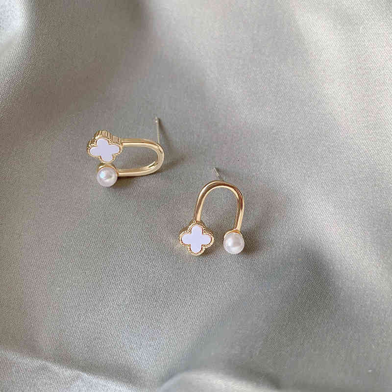 Charms Ear Stud Clip Rings S925 Silver Needle Girl Flower Pearl U-shaped 2021 Cute Net Red Trend Sweet