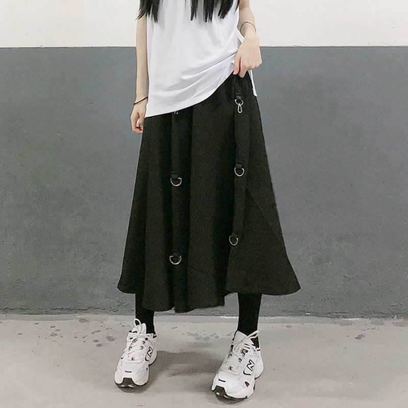 Plus Size Harajuku Punk Style Skirts Women High Waist Buckle Irregular Gothic Skirt Black Hip Hop Streetwear Freely Adjustable 210619