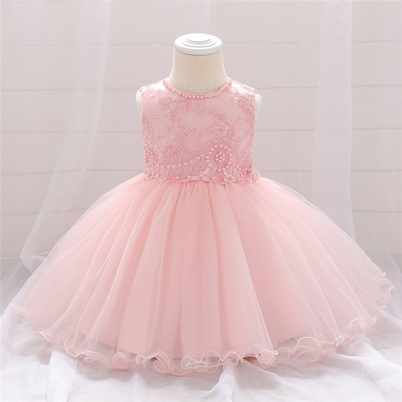 Baby Girl Dresses Party Wedding born Lace Beads Tutu Flower Infant 1 Year Birthday Princess Dress 210508