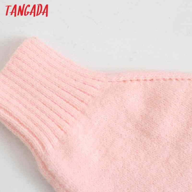 Women Pearl Buttons Pink Short Style Vintage Jumper Lady Fashion Knitted Cardigan Coat 3N20 210416