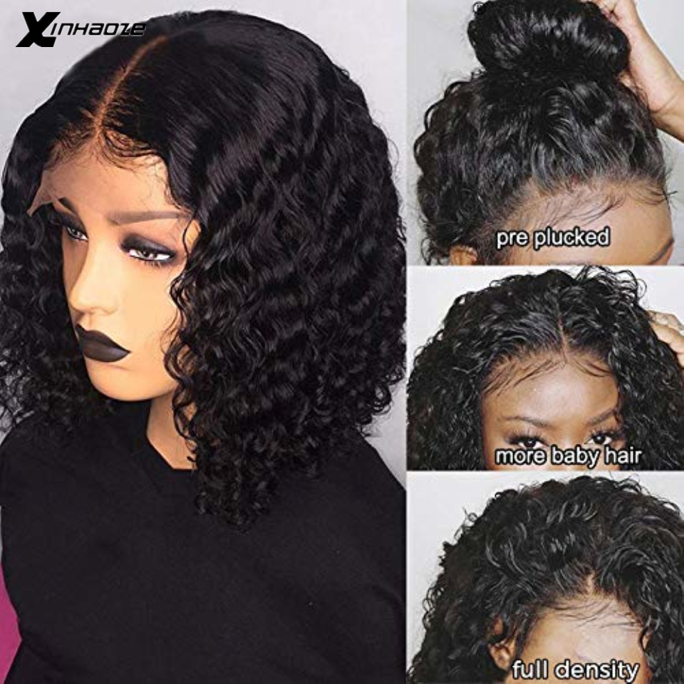 Free shipping 250 Density Brazilian Afro Curly Front Wig Water Wave Hd Transparent Short Lace Wigs For Women Synthetic Hair Heat Resistant