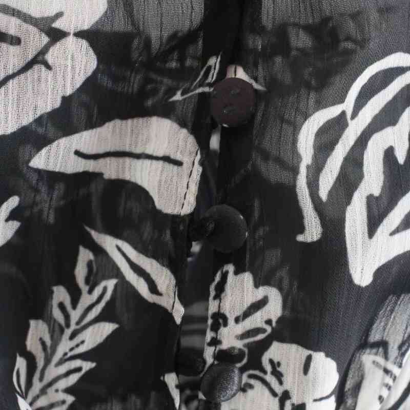 Summer Women Floral Print Chiffon Short Vest Backless Shirt Female Transparent Blouse Casual Lady Loose Tops Blusas S8931 210430