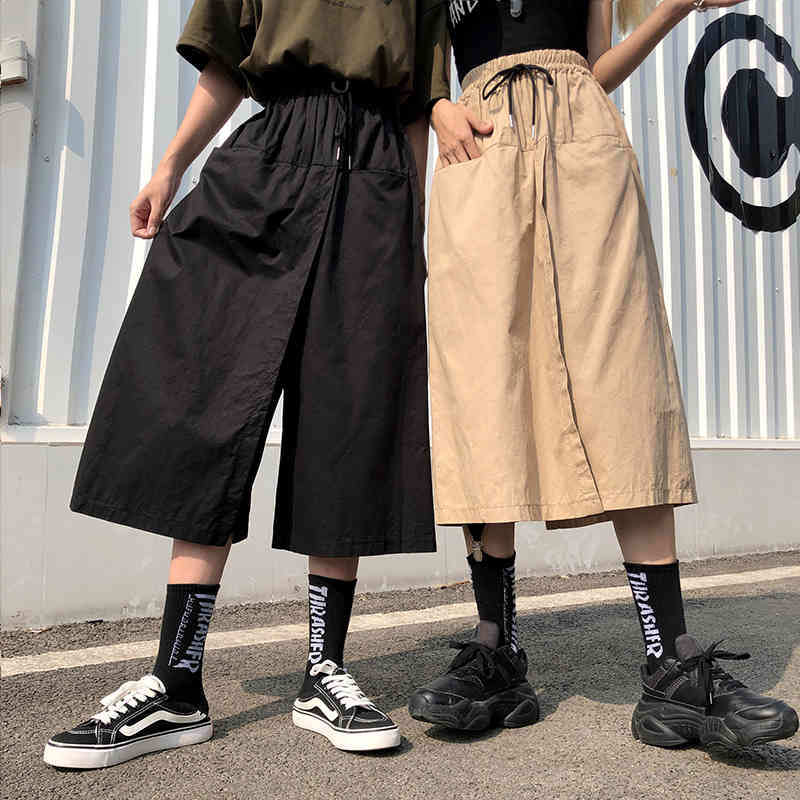 Harajuku Wide Leg Skirts Pants Women High Waist Trousers Streetwear Summer Korean Cargo Pantalones Mujer 210519