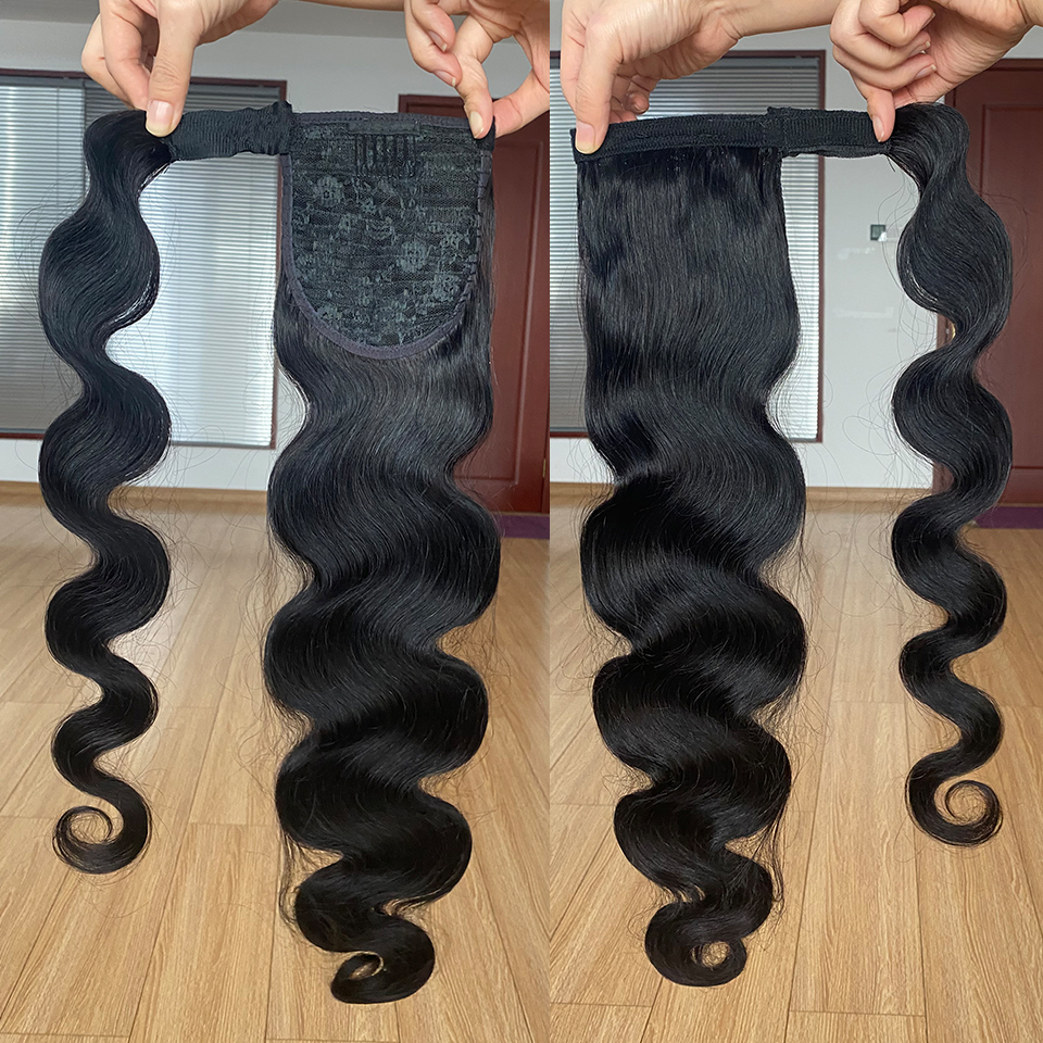 Wrap Around Ponytail Human Hair Brazilian Body Wave Pony Tail Remy Hair Clip In Extensions For Women