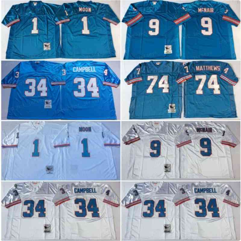 NCAA Football 34 Earl Campbell Jersey 1 Warren Moonn 9 Steve McNair 74 Bruce Matthews 78 Cuyley Culp Blue White Mens Vintage