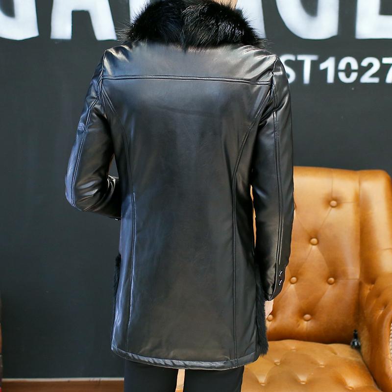 Mens Fur Faux Fashion Mens Leather Warm Long Coat Collar Outwear Black White Wint