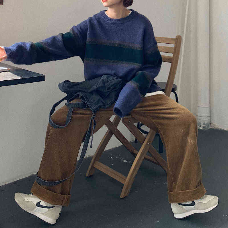 HOUZHOU Vintage Oversized Corduroy Baggy Pants Women Harajuku Green Beige Wide Leg High Waist Casual Trousers Korean Fashion 211115