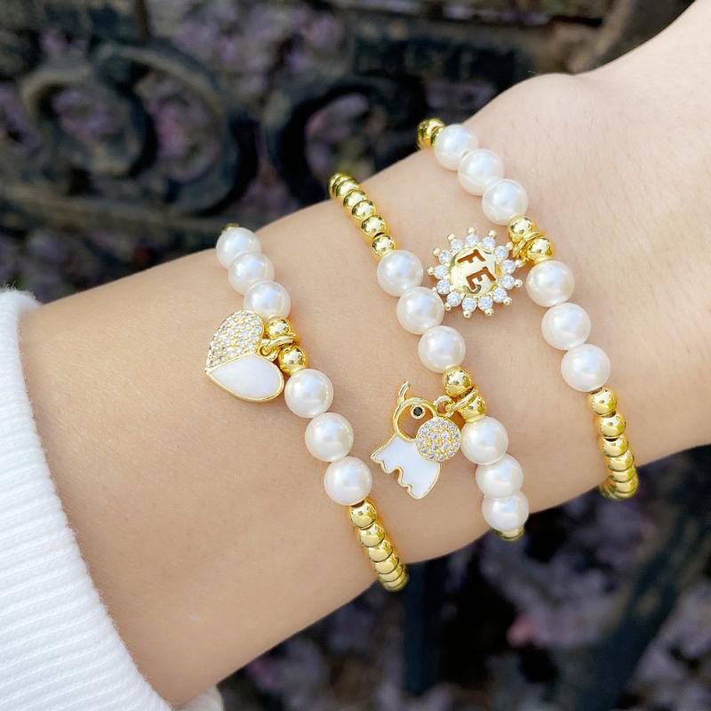 Charm Bracelets Handmade Elephant Bracelet Heart FE Letter Pearl For Women Copper Gold Plated Beads Fashion Jewelry Gift Brte76, Golden;silver
Charm Bracelets Handmade Elephant Bracelet Heart FE Letter Pearl For Women Copper Gold Plated Beads Fashion Jewelry Gift Brte76, Golden;silver