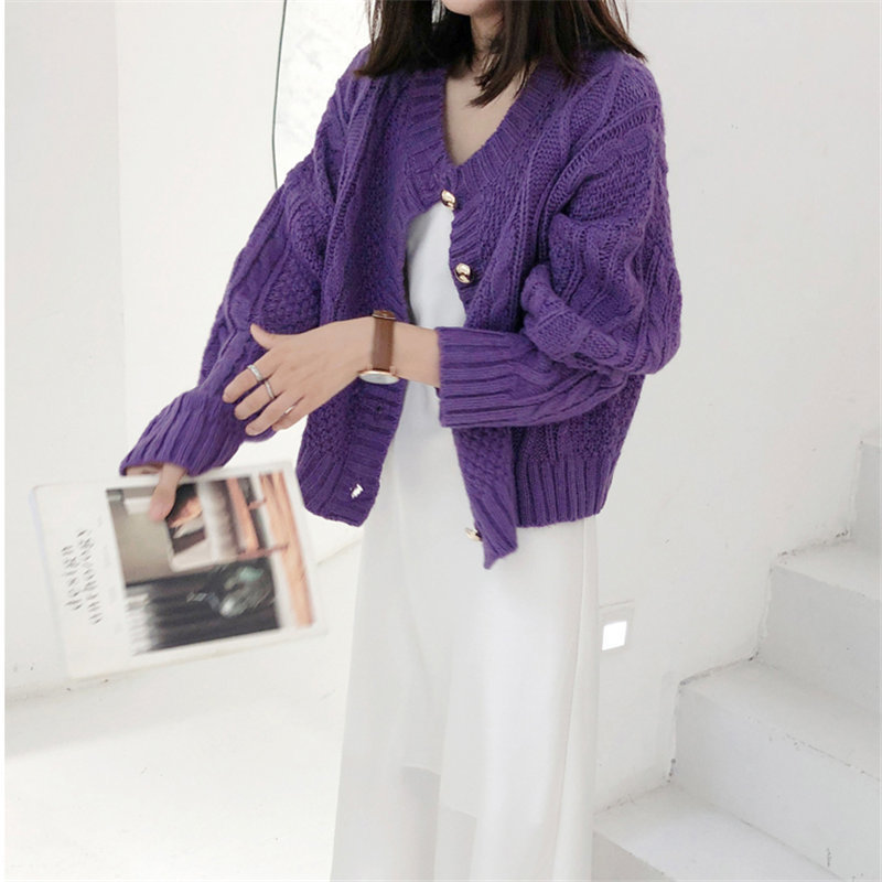 Vintage Thick Lazy Style Mohair Soft Warm Simple Retro Sweet Streetwear Autumn Coats Women Cardigans Short Sweater 210421