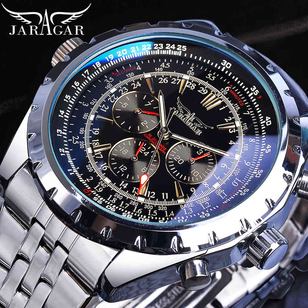 Jaragar Blue Glass Design Black Silver Automatic Watch Stainless Steel Date Clock Luminous Men Business Mechanical Wristwatch, Gmt1144-2small
Jaragar Blue Glass Design Black Silver Automatic Watch Stainless Steel Date Clock Luminous Men Business Mechanical Wristwatch, Gmt1144-2small