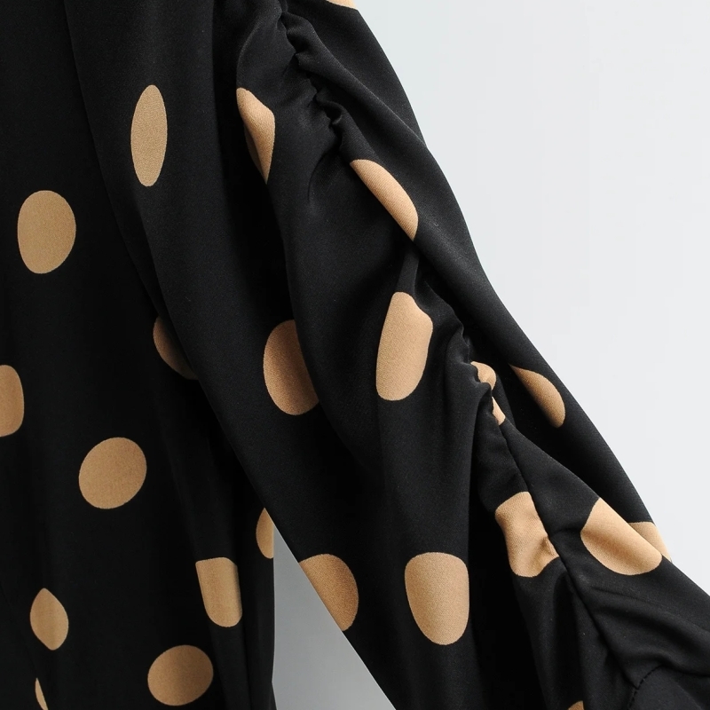 Spring Women Polka Dot Printing Side Slit Midi Dress Female Square Collar Long Sleeve Clothes Casual Lady Vestido D7197 210430