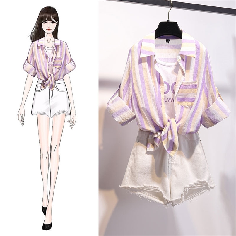 Summer Fake two Striped Bow Bandage Tops+ Hole Tassel White Denim Shorts 2 Piece Student Sets Shirt Outfits 210602, Only shorts
Summer Fake two Striped Bow Bandage Tops+ Hole Tassel White Denim Shorts 2 Piece Student Sets Shirt Outfits 210602, Only shorts