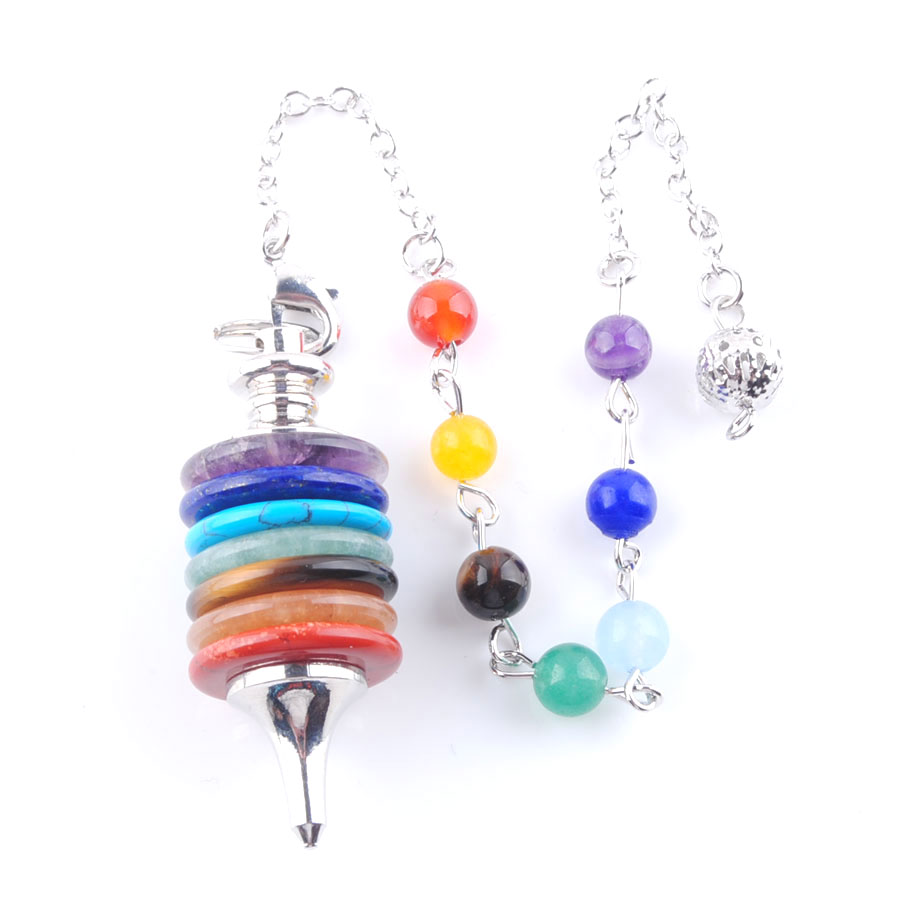WOJIAER Natural Stone Pendulum Wicca Dowsing Reiki Pendant Wheels of Life Gems Jewelry 7 Chakra Pendulums Men Women Gift N3670